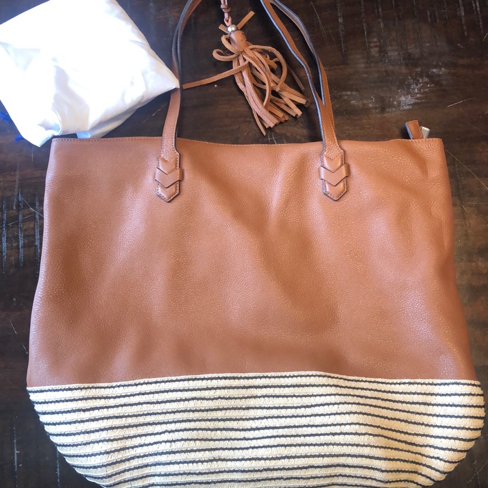 Rebecca Minkoff Brown Leather Purse with woven detail at bottom